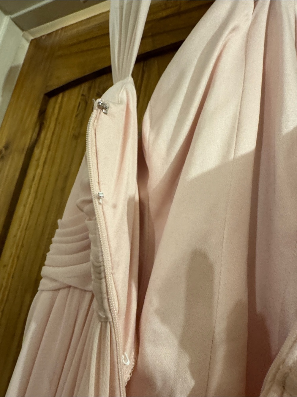David's Bridal Blush Pink Chiffon Halter Bridesmaid Dress - Picture 5 of 8